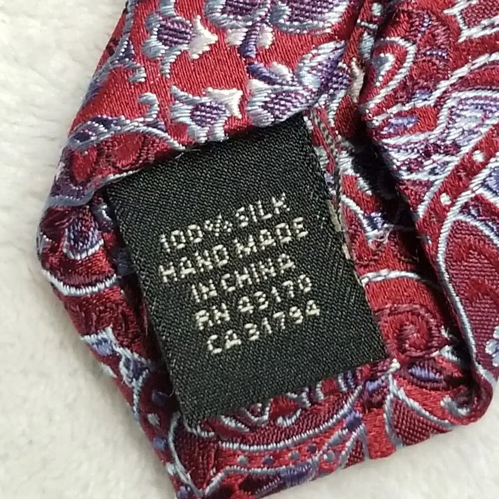 Tasso Elba Tie Silk Burgundy Handmade Paisley Classic Thick Office Business